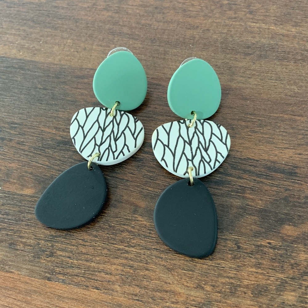 Green and Black Dangle Earrings